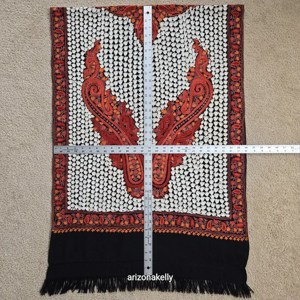 NWOT Wool Scarf With Chain Stitch Embroidery Fall Autumn Colors Kashmir Scarves